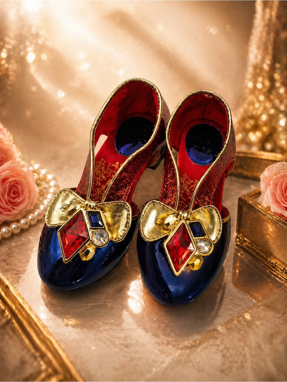 Snow White Disney Princess Girls Heels Costume Shoes Size 11/12 Blue Red Gold